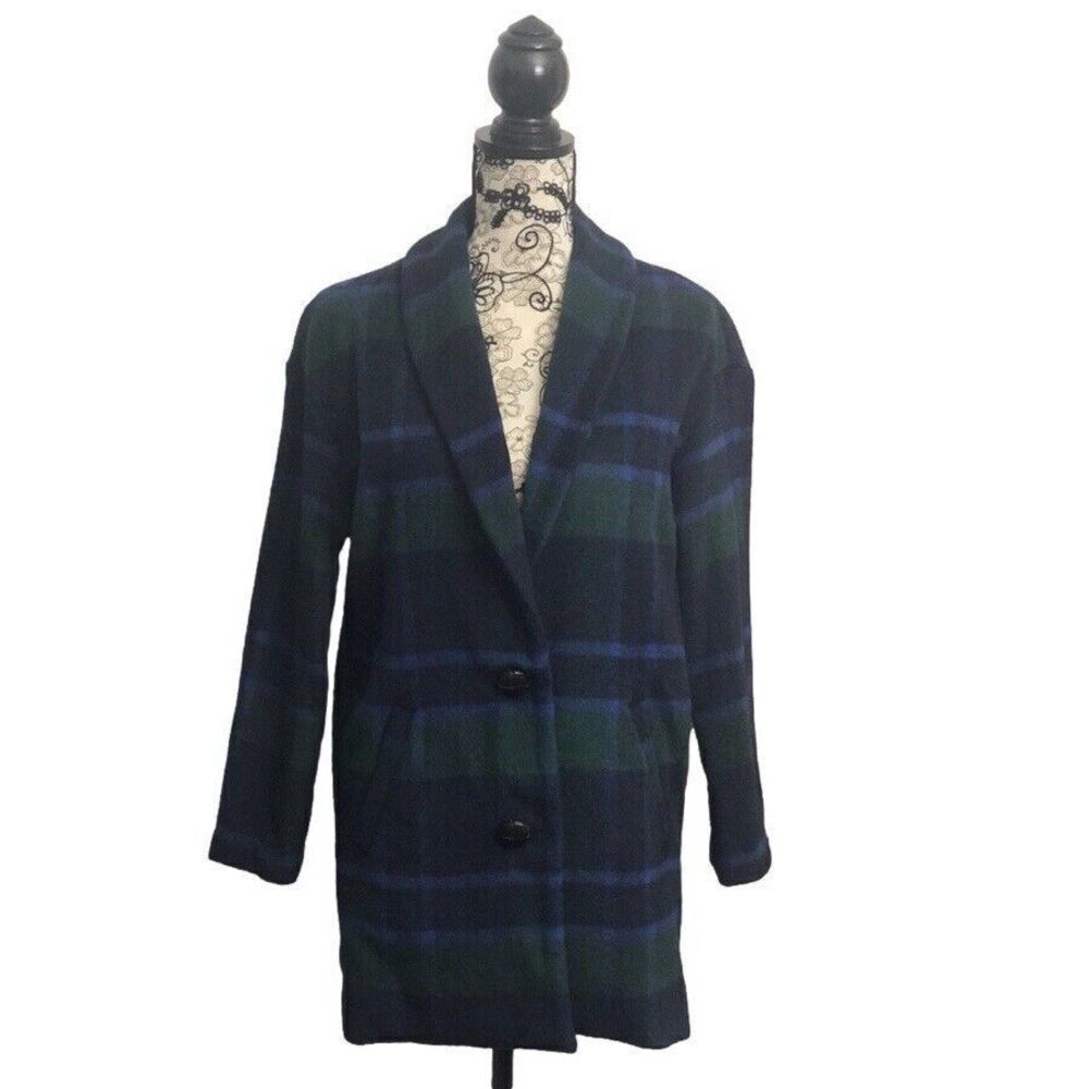 Highline Collective Scottish Tartan Blue Green Plaid  Women XS Light Jacket Coat